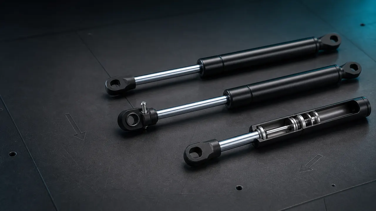 Conceptual locking, non-locking, and cutaway gas-spring configurations
