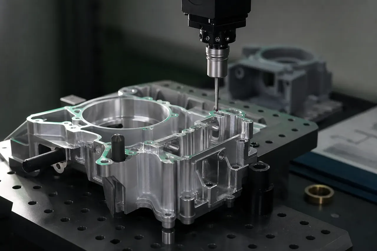 Conceptual dimensional inspection of a machined prototype on a metrology table